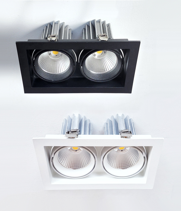 LED COB 노카 2구 사각 매입등, 매입조명 (60W 블랙 화이트 필립스)